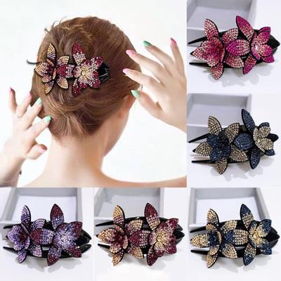 Frauen elegante flexible Strass Blume Entenschnabel Haarspange Haarnadel Kralle Geschenk
