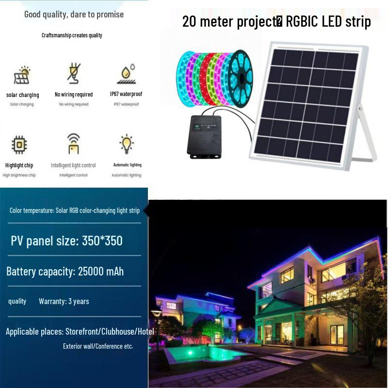 Solar Dreamcolor LED Light Strip: Waterproof, Remote-Controlled, Solar-Powered for Outdoor Use