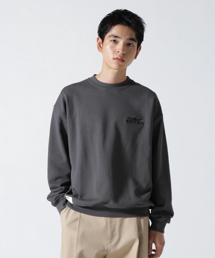 Schott SHAKE HAND DRAGON Crew Neck Sweatshirt, Men's, Size M, 410, Charcoal, 782-4232016