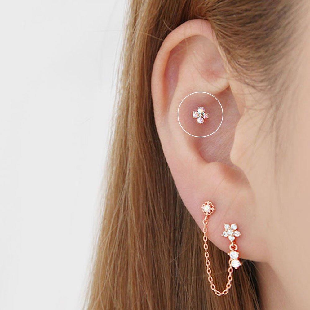 [1+1] Fashion Piercing Surgical Double Flower 3-Piece Set (Single Side Sale)