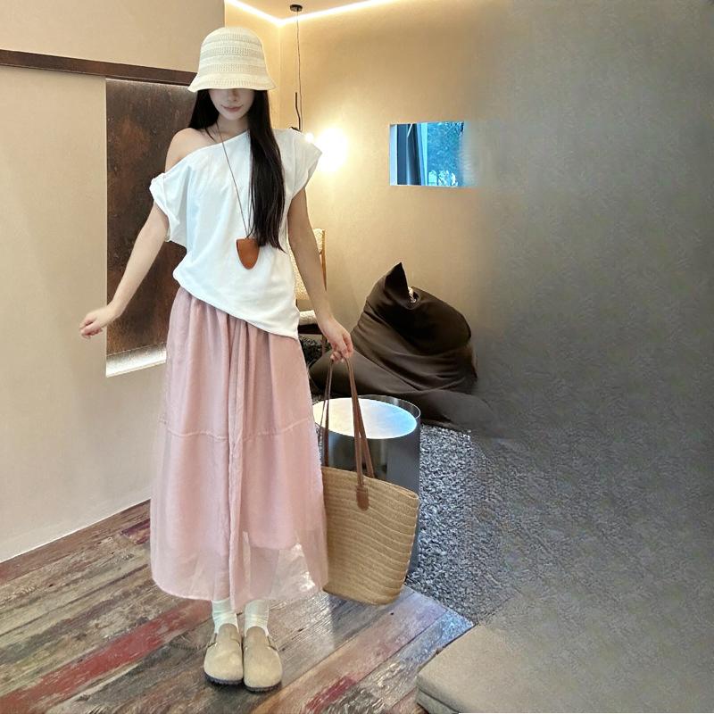 Women's Summer Pink Puffy Tiered Skirt High Waisted Slimming Tulle Half Skirt Tulle Voluminous