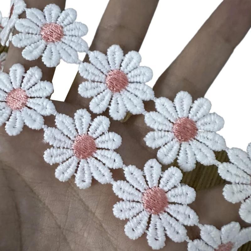652F Flower Lace Ribbon 1 Yard 25mm Wide Embroidered Lace Trim Sewing Ribbon for Wedding Dress Clothing Embellishment