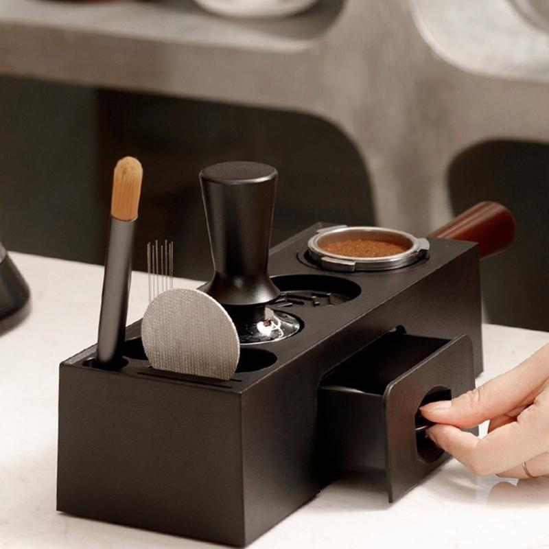 ABS Coffee Portafilter Rack Distributor Holder Convenient Espresso Tamper Mat Stand with Drawer Coffee Accessories