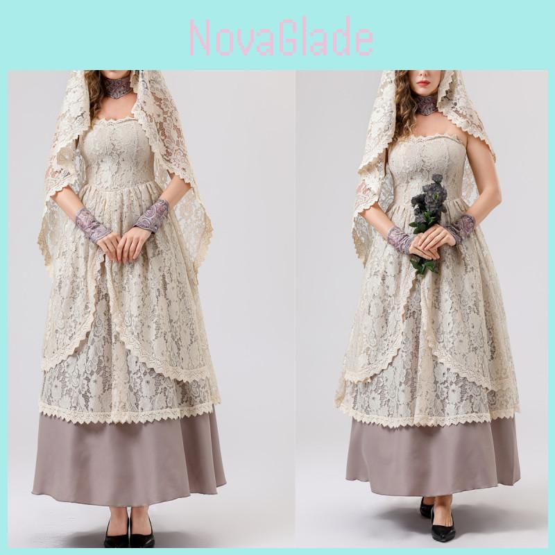 Elegant Lace Long Dress For Halloween Cosplay New Bride Costume For Women