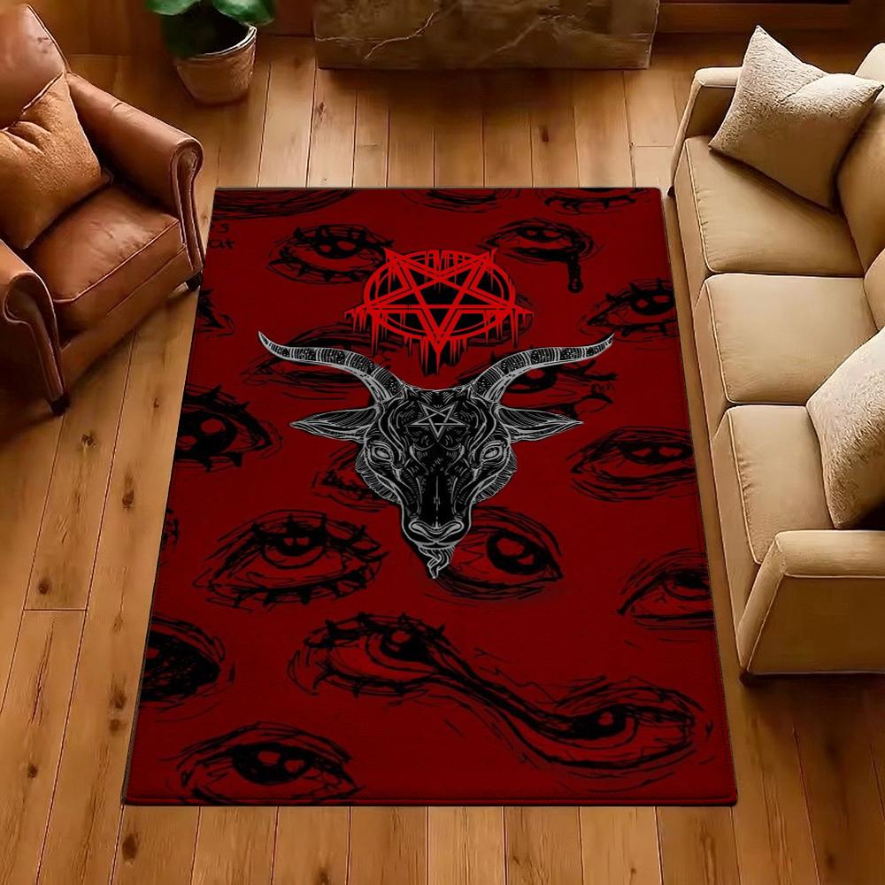 Dark Baphomet Pentagram Art Indoor Rug Soundproof Shockabsorbing Carpet For Office Study Home Decor Memorial Gift