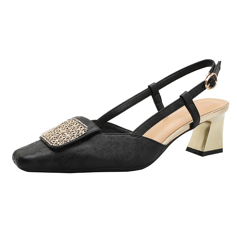 Baotou sandals women's 2025 new summer skirt mid-heel empty single shoes silver French thick heel square head high heels