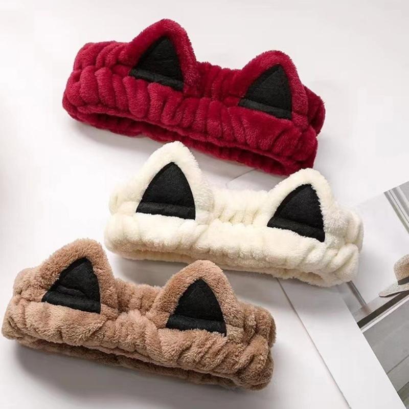 Elastic Women Shower Hairband Face Washing Headband Cute Kitten Plush Face Wash Hairband Home Makeup Headband