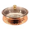 Steel Copper Hammered, Polished Serving Handi with Glass Lid 750 ML - Serving Dishes Chicken Briyani Vegetables Home Hotel Restaurant Tableware