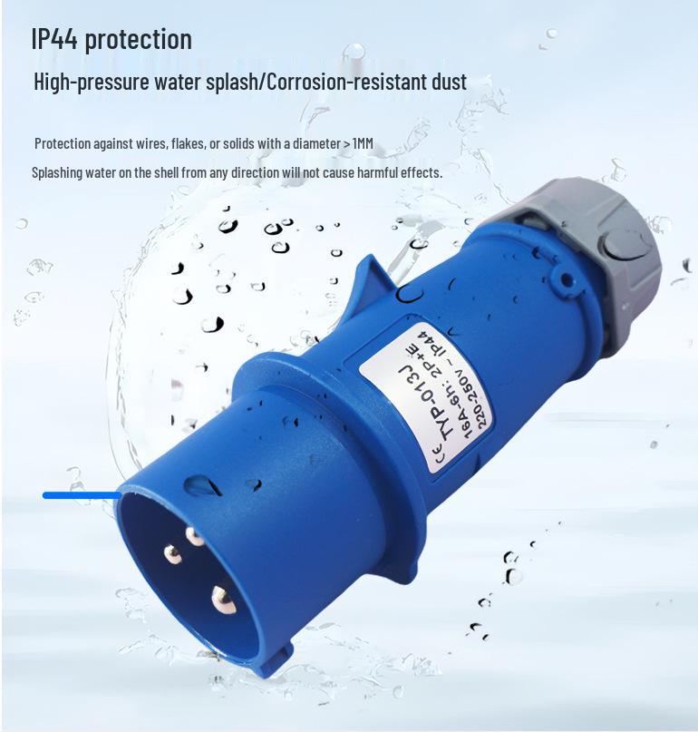 Industrial 32A 3-Pin IP44 Waterproof Plug & Socket Set, 250V Flame-Resistant Connector