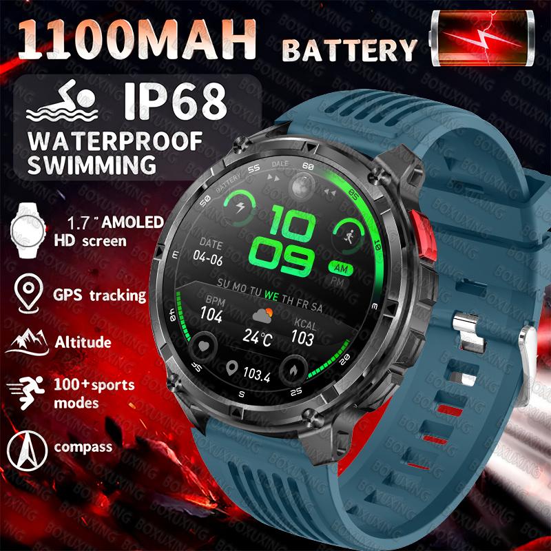 

New Outdoor Sports Smart Watch Men HD Screen 1100mAh Large Battery Long Standby Time Bluetooth Call Sports Watch Waterproof 1100 MAH синий
