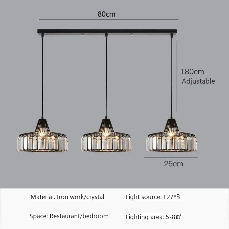 Nordic Crystal LED Pendant Light Retro Gold 1/2/3 Head Dining Room Hanging Fixture For Living Room Bedroom Indoor E27 Decor Lamp