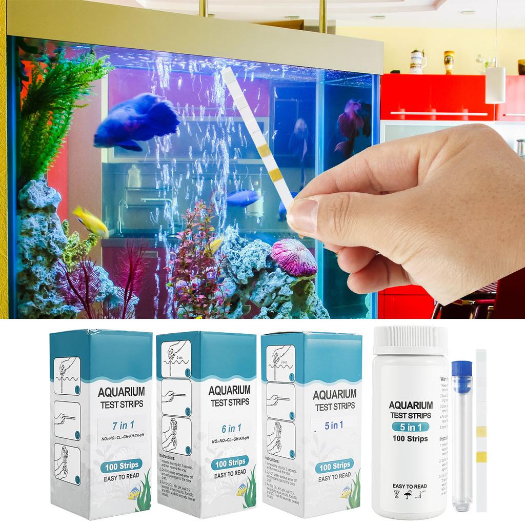 100pcs Aquarium Test Strips 7-IN-1/ 3-IN-1 Fish Tank Test Kit Freshwater Saltwater Aquarium Water Test to Detect pH Test Strips