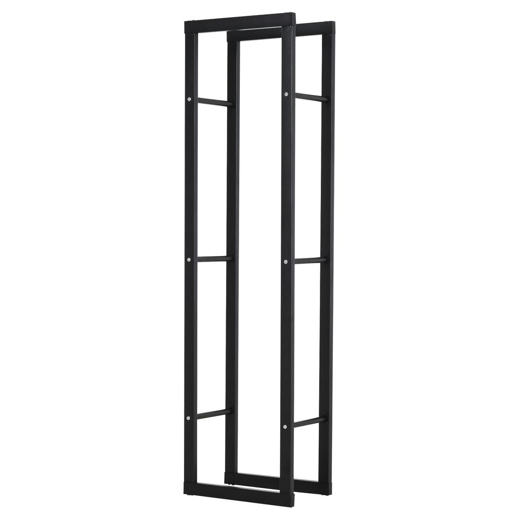 Metal Firewood Log Holder Tall Firewood Rack Indoor Outdoor Fireplace Wood Storage Shelf with Side Rails, Rust-Resistant, Black, 40W x 25D x 150H cm