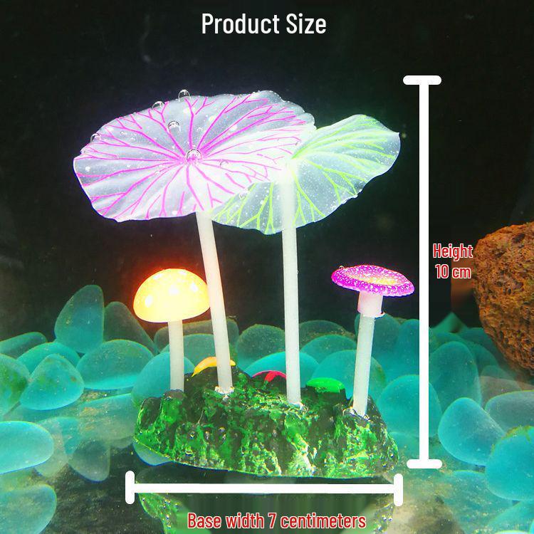 Luminous Aquarium Decorations: Fluorescent Water Plants with Soft Lotus Leaves & Mushrooms.