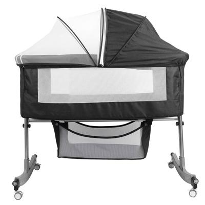 Babybett 4-in-1 Multifunktions-Beistellbett mit Wickeltisch, 6-stufig verstellbare Wiegekorb & Moskitonetz, Tragbar für Neugeborene Säuglinge