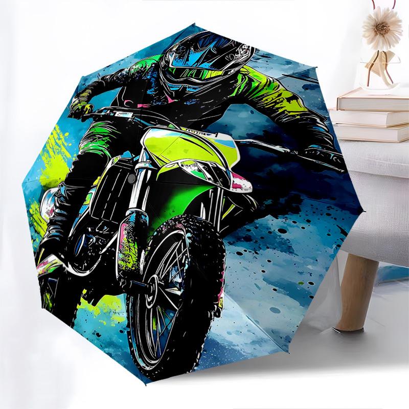 

1pc Automatic Folding Umbrella with Neon Green Splatter Design, Portable 3-Fold Design, 8-Rib Iron Frame, Outdoor, Ideal Gift for Fans, Travelers, Dai