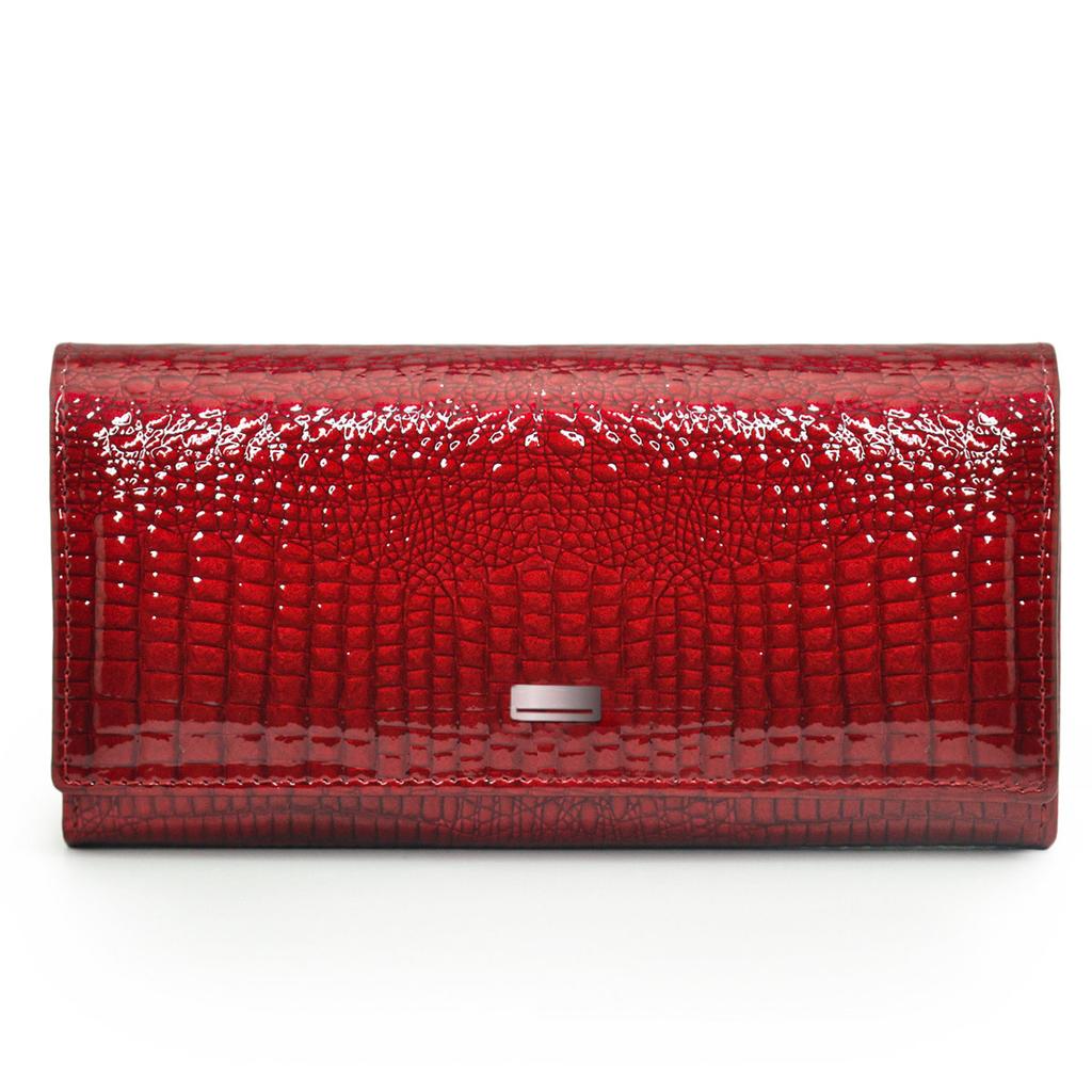 Genuine Leather Womens Wallet European Style Magnetic Closure Multi Function Card Holder Large Capacity Long Patent Leather Purse