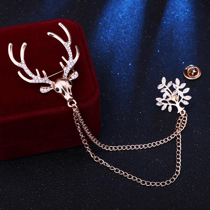 1Pc Reindeer Rhinestone Christmas Brooch, Versatile Men's and Women's Clothing, European and American Christmas Tree Reindeer Brooch,