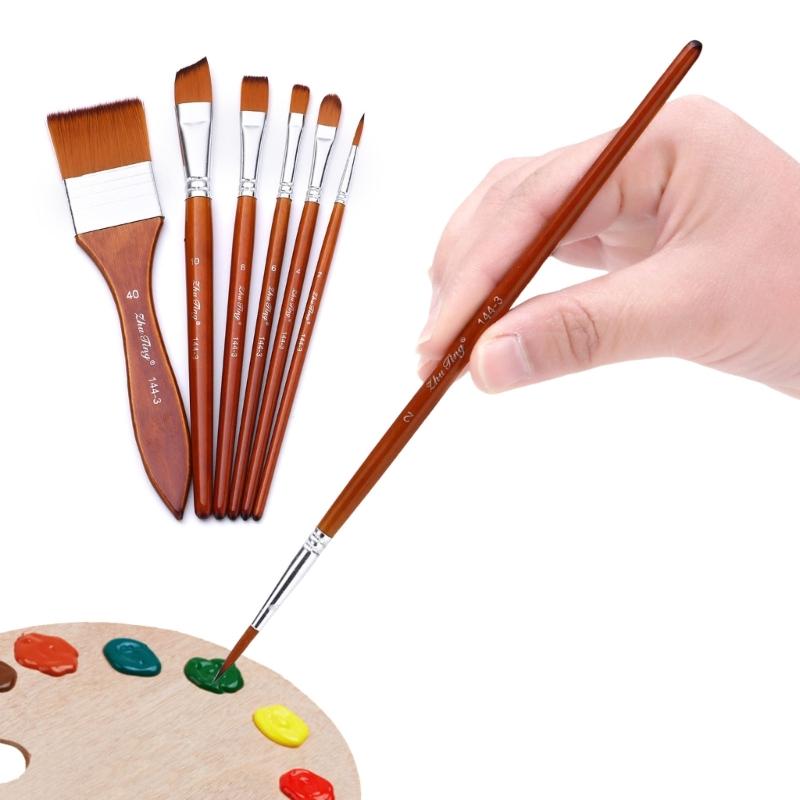 6 Stück Künstlerpinsel Aquarellpinsel für Öl Acryl Aquarell Gouache Malerei Nylonborsten Pinsel