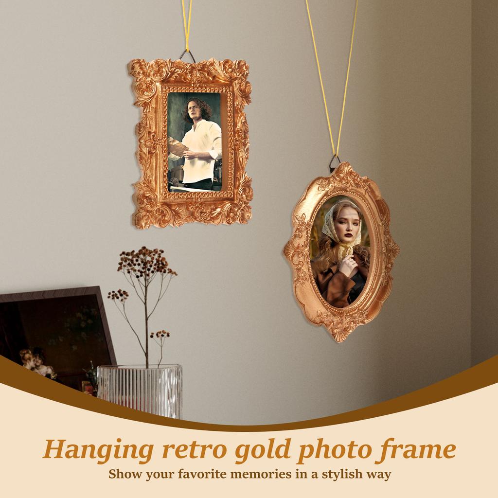 6 Pcs Mini Vintage Picture Frame Wall Hanging Resin Small Photo Frame Ornament Picture Frames with Lanyard for Room Home Decor