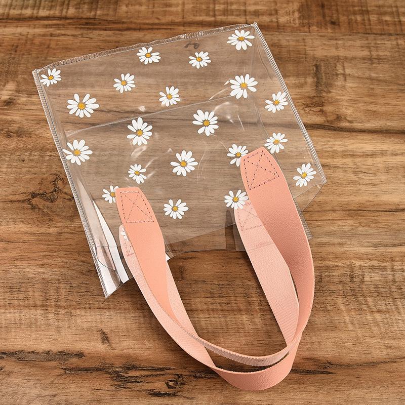 Daisy Flower Print Foldable & Water-Resistant Shopping Bags No-Closure Wedding Gift Bag High Quality Transparent Multi-Purpose