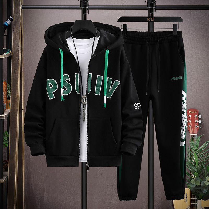 Spring Autumn Men Tracksuits Set Casual Hooded Jacket Pants Corduroy Sweatshirt Sportswear Coats Men Jacket+Pant Suits