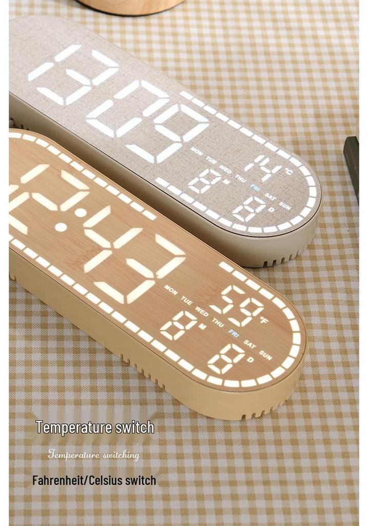 GH8053 LED Wood Grain Wall Clock: Multi-functional, Stand or Hang