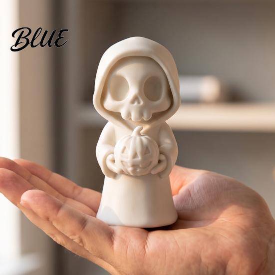Home Window Display 3D Printed Grim Reaper Figurine Holding Pumpkin, Blank DIY Miniature Scene Ornaments Paintable Halloween Statue, Cute Desktop