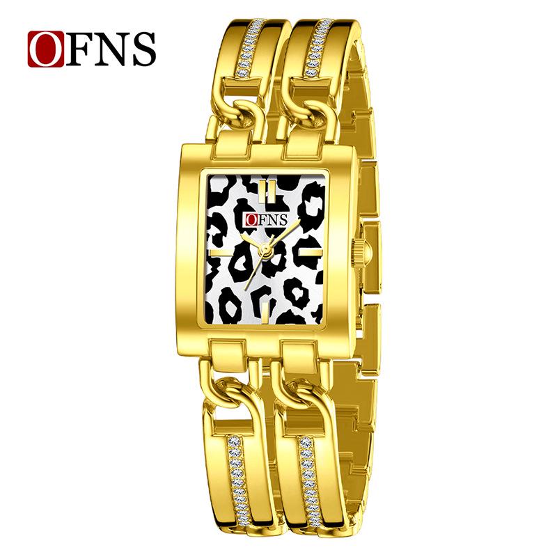 Женские водонепроницаемые кварцевые часы Oufanni в ретро-стиле, квадратные, с принтом леопарда белый/золотой
