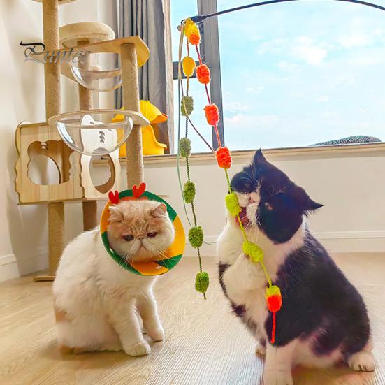 Cats Wand Toy Cat Teaser Stick Bending Resistance Bite-resistant Non Shedding Crisp Bell Colored Yarn Ball Flexible Rod 51cm Pet Accessories