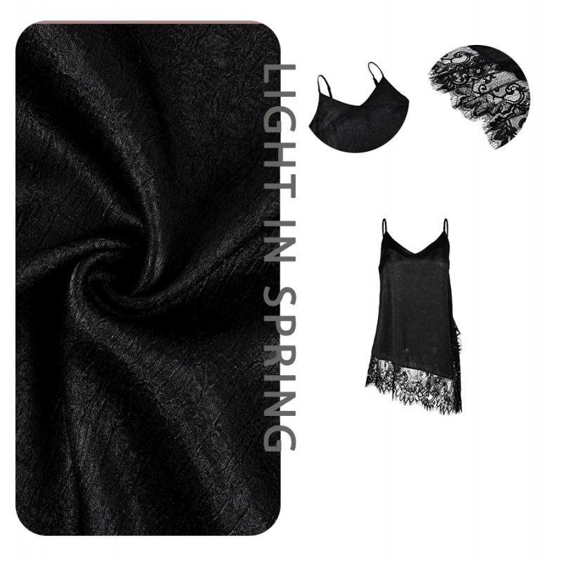 Summer V-Neck Lace Splicing Camisole For Women Elegant Trim Satin Cami Top Spaghetti Strap Shirt Tops
