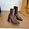 Autumn and winter pointed soft leather thin boots high heel thin short boots women's side zipper black temperament boots