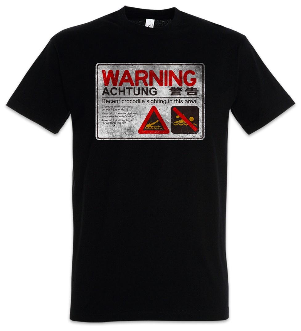 Crocodile Warning Sign II Mens T-Shirt Mens Womens Tees Top Tee Warning Crocodile Warning Sign 3XL