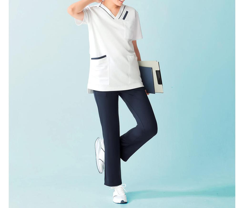 Anfamie Nurse Scrubs, Powder Stretch, Color-Coordinated Pockets, Antibacterial, Odor Resistant, Opaque, Moisture-Wicking, Quick-Drying, Navy X Burgund
