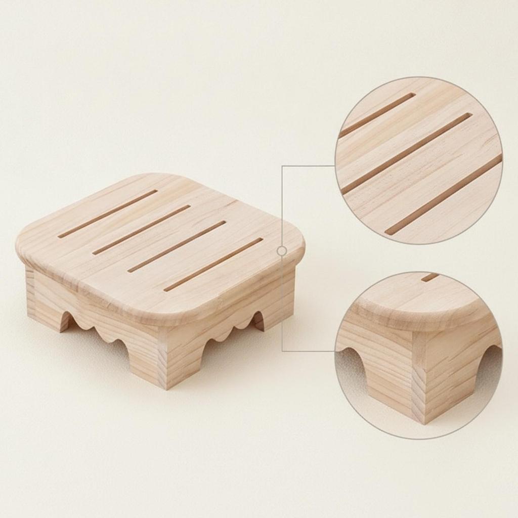 Hocker mit geschlitzter Oberseite Stabiler quadratischer Holzfußhocker Kompakt für Erwachsene,