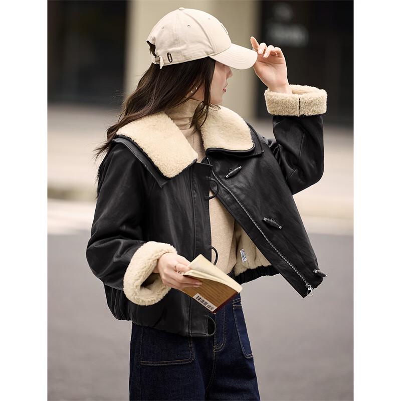Women's Faux Lamb Wool Lapel Short Jacket