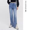 ELLASSAY Women's Straight-Leg Slit Cotton Blend Denim Jeans