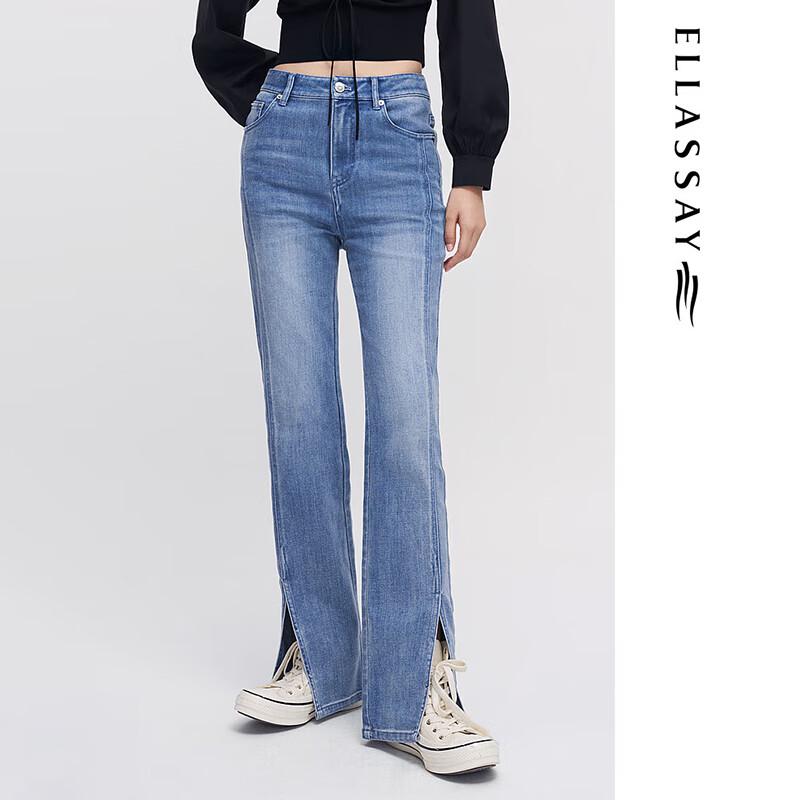ELLASSAY Women's Straight-Leg Slit Cotton Blend Denim Jeans