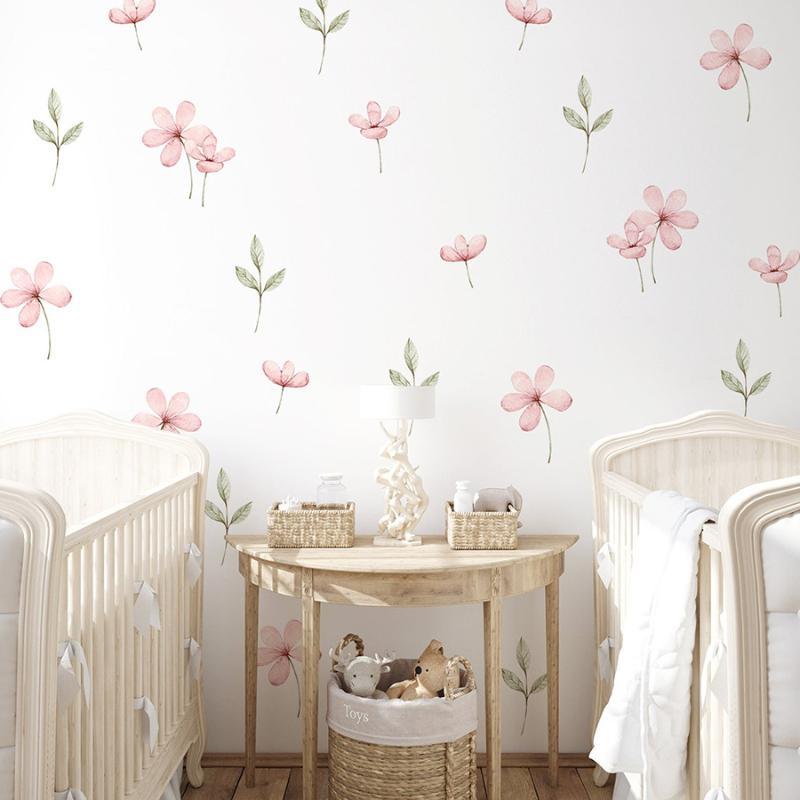 1Set Bedroom Girl Room Pastel Flower Botanical Plant Wall Decal Watercolor Meadow Floral Wall Sticker Playroom Living Room Decor