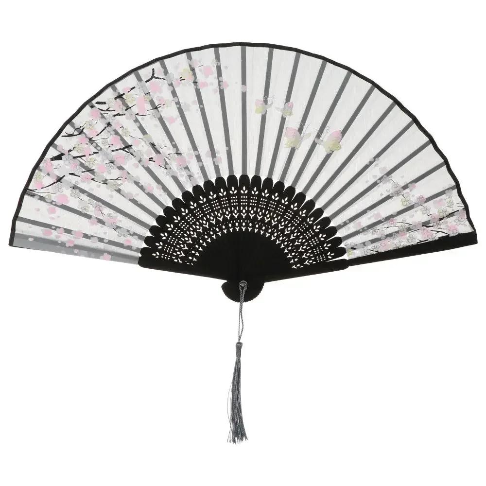 Retro Flower Pattern Home Decoration Elegent Bamboo Folding Fan Chinese Style Painting Handheld Fan Dance Performance Props