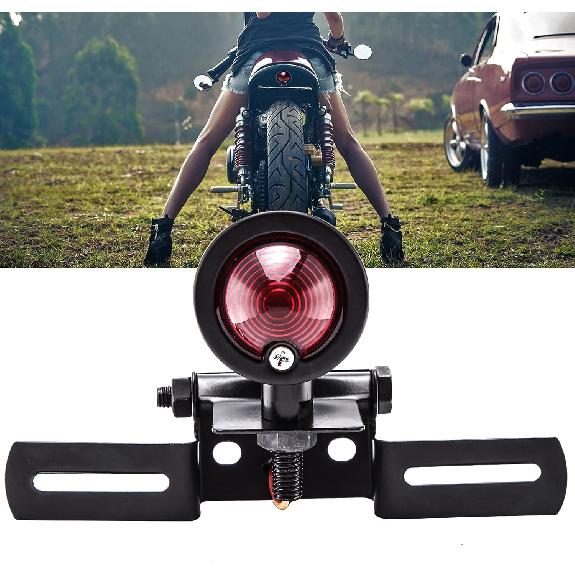 DREAMIZER 12V Black Motorcycle Tail Light Brake Stop Running Light Lamp with License Plate Holder Compatible With Bobber Chopper Cafe Racer