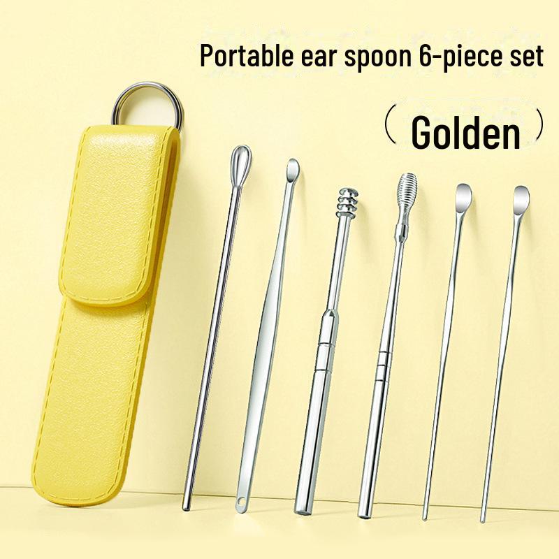 6-piece set of portable ear picks with keychain for adults, household use