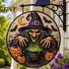 Wasserdichte Terrassen-Hof-Dekorationen Solarbetriebene Halloween-Hängelichter, Totenkopf-Hexe Schwarze Katze Friedhof Zombie Design LED-Lichter Stabile Eisenhaken Lampen