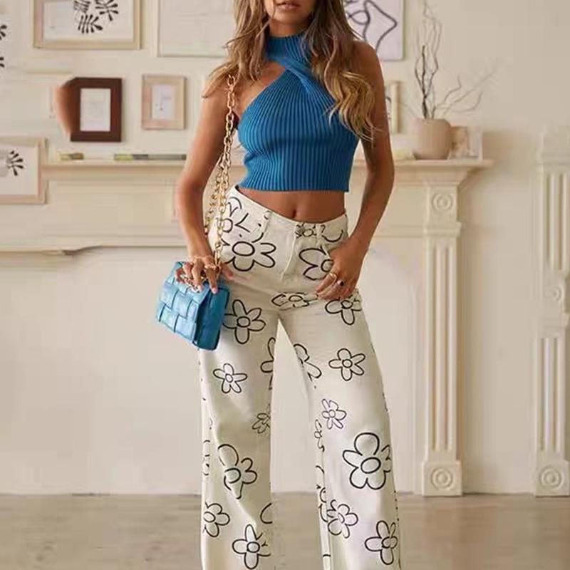 European Design Summer Knot Knit Halter Crop Top - Sexy Short Women's Top