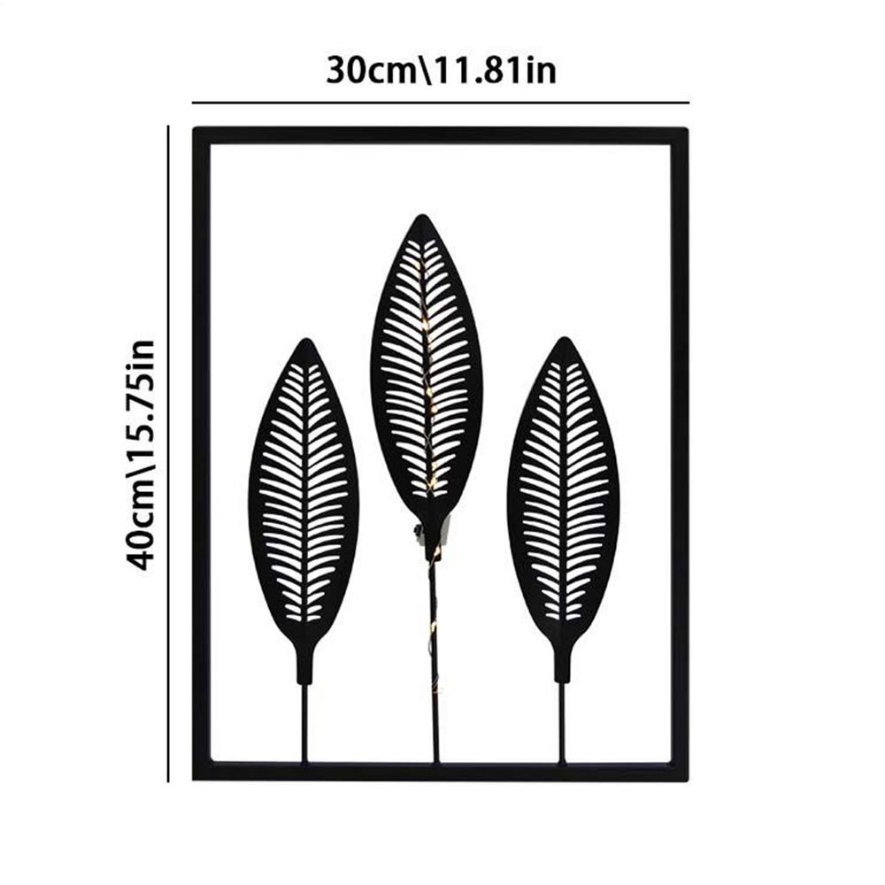 Metal Art Wall Decor Carving Black Metal Decorative Wall Art with LED Light Iron Sculptures for Hallway Entryway Fireplace Door
