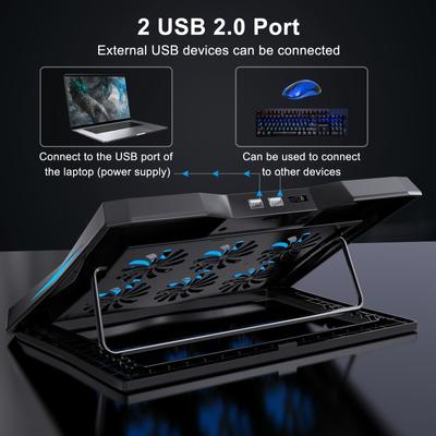 Laptop Cooling Stand, 6 Cooling Fans, 4-level Adjustable, LED Light, Speed Scroll Switch, Large Air Flow and Low Noise, Suitable for 9-15.6 Inch