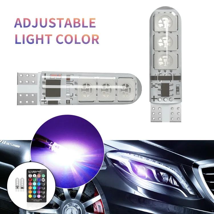 2/4pcs T10 W5W Led 194 168 W5W 5050 SMD Car Dome Reading Light Automobiles Wedge Lamp RGB LED Bulb With Remote Controller