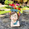 Girl Flower Pot Sculpture Planter Organizer Decorative Vivid Plant Container Flower Vase for Home Kitchen Outdoor Desk Indoor