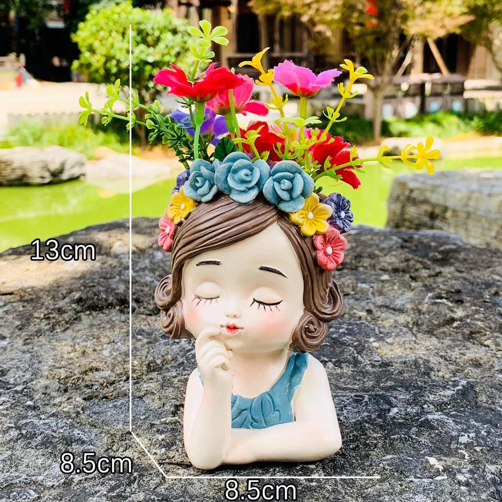 Girl Flower Pot Sculpture Planter Organizer Decorative Vivid Plant Container Flower Vase for Home Kitchen Outdoor Desk Indoor