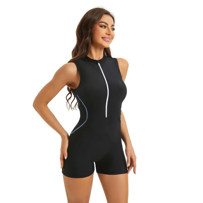Womens Sleeveless Zipper Front Bodysuit Swimsuit Swimming Fitness Hot Outdoor Activity